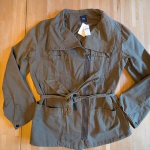 Gap The Utility Jacket Army Green LINED Wide Collar Cargo Jacket Belted XL